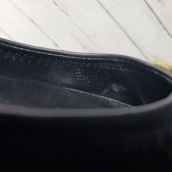 Tory Burch Reva Ballet Flats Size 7 M Black Leather Gold Metallic Logo Comfy GUC - Picture 10 of 13